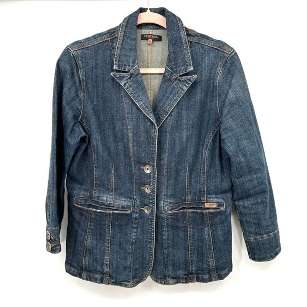 VERTIGO PARIS JEANS Size XL Blue Jean Button Front Jacket/Blazer